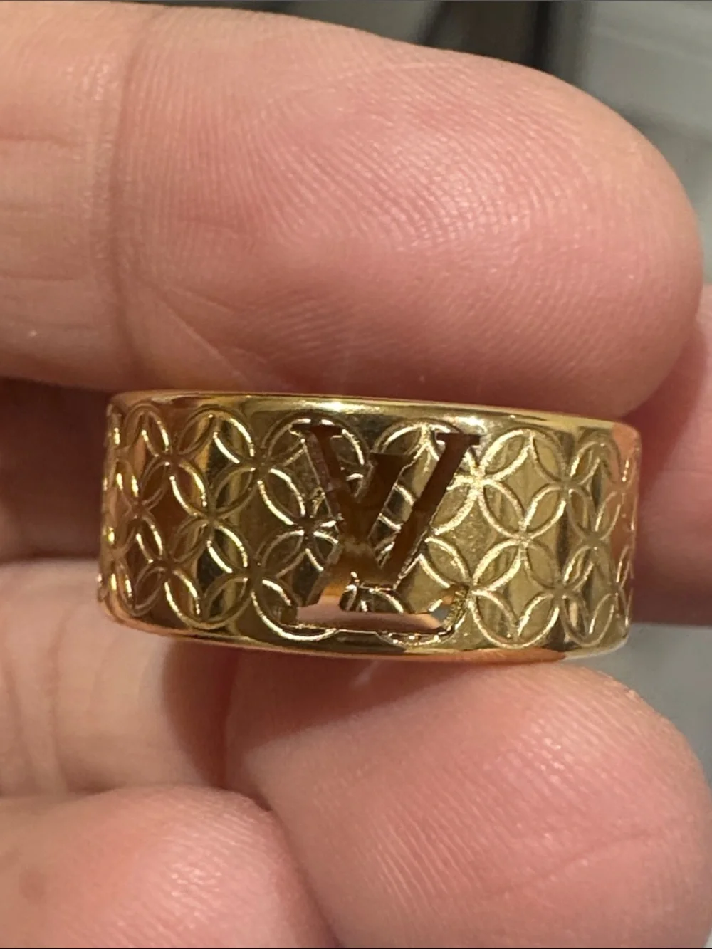 Louis Vuitton Gold Embossed Monogram Wide Band Ring